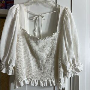 H&M smocked top L white